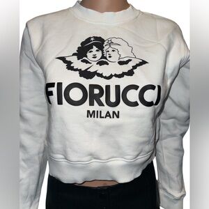 Fiorucci Milan White Cropped Sweatshirt Cherub Angel Graphic Print